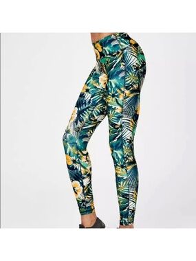 Sweaty Betty Tropical Leaf Print High-Waist Leggings - Green & Yellow